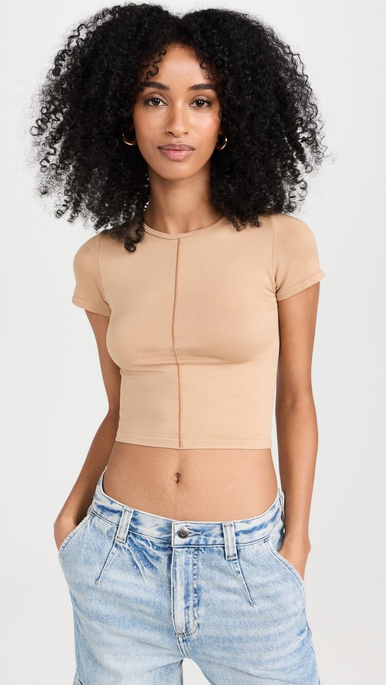 New Good American So Soft Sculpted Tee in Pecan001 Size 1/2 (S/M)